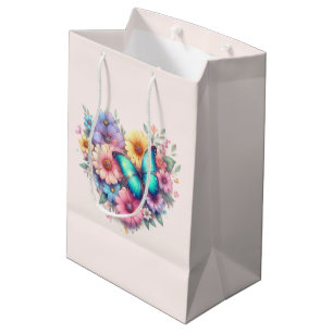 Sacola Para Presentes Média Flores de Margarida com uma Lindo Borboleta