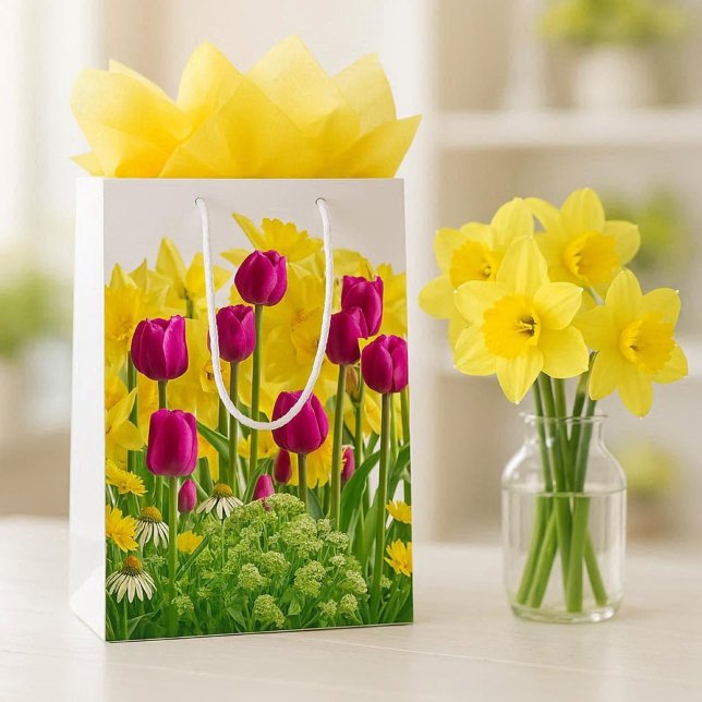 Sacola Para Presentes Média Flores de Primavera / Buquê de Narcisos, Tulipas (Criador carregado)
