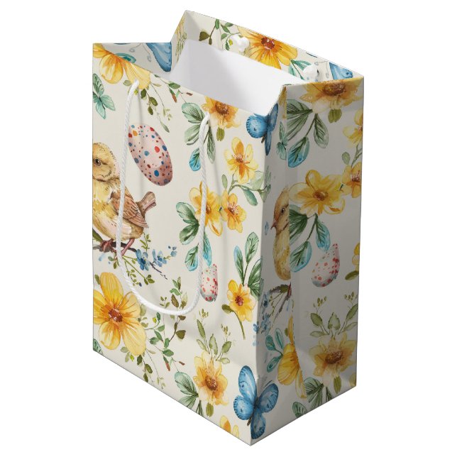 Sacola Para Presentes Média Flores de Primavera Páscoa 1 (Frente inclinada)