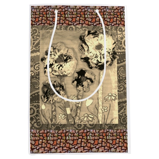 Sacola Para Presentes Média Flores de Tecidos 2 (Frente)