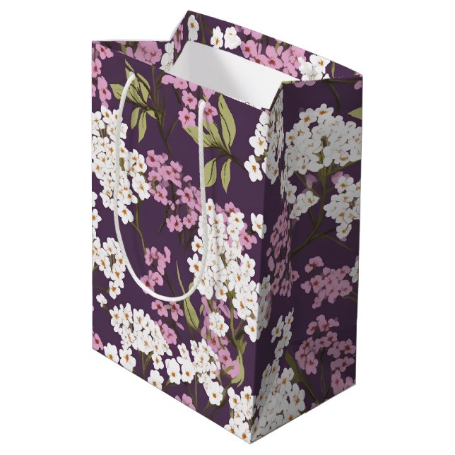 Sacola Para Presentes Média Flores De Verão Em Roxo (Verso inclinado)