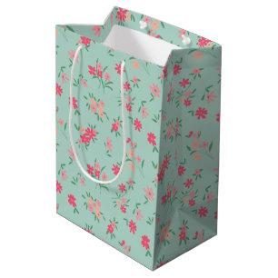 Sacola Para Presentes Média Flores Ditsy Rosa-Rosa Padrão