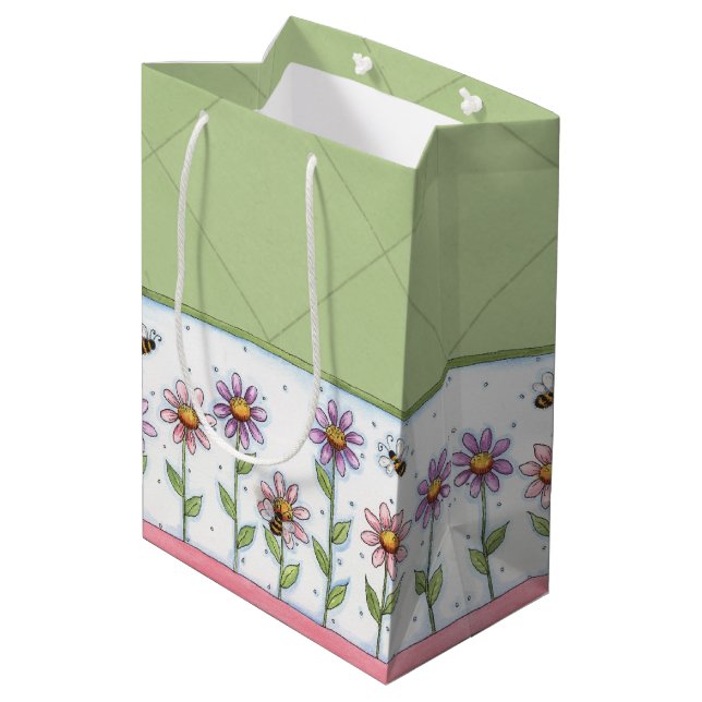 Sacola Para Presentes Média Flores e abelhas (Verso inclinado)
