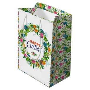 Sacola Para Presentes Média Flores e Ovos Coloridos do felz pascoa