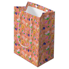 Sacola Para Presentes Média Flores em aquarela selvagem em laranja