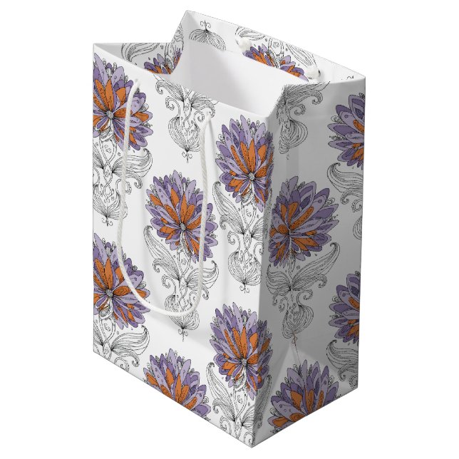 Sacola Para Presentes Média Flores em Estilo de Arte Abstrata com Rabiscos Rox (Frente inclinada)
