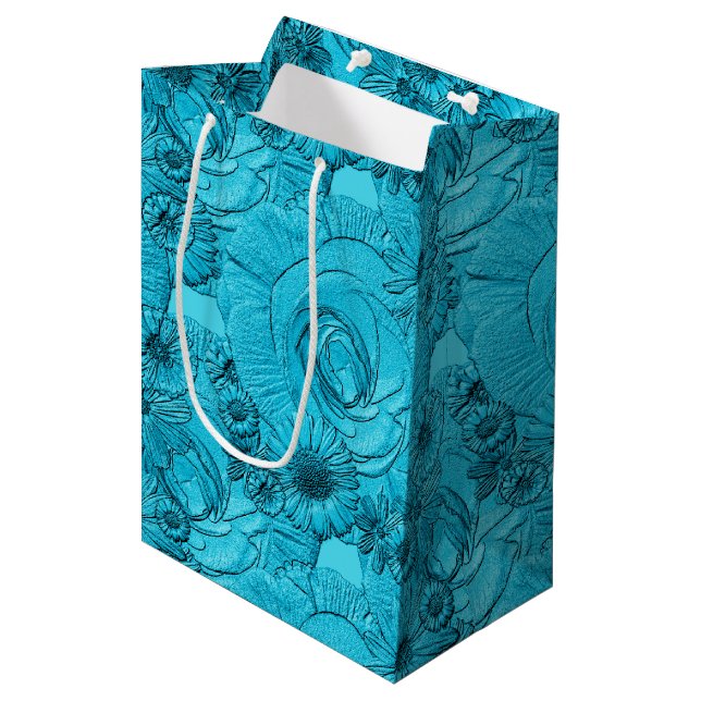 Sacola Para Presentes Média Flores em relevo - Saco azul claro-GIFT M (Frente inclinada)