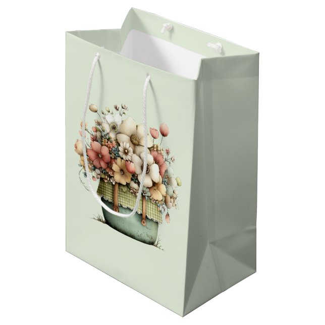 Sacola Para Presentes Média Flores em um Vaso Aconchegante Fofo (Frente inclinada)