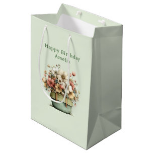 Sacola Para Presentes Média Flores em um Vaso Aconchegante Shabby Fofo Anivers