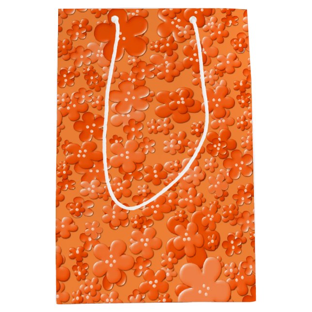 Sacola Para Presentes Média Flores Espalhadas, Laranja-GIFT BAG M (Frente)