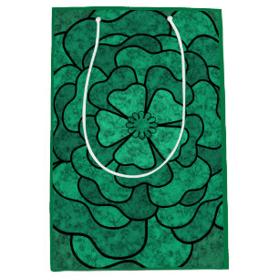 Sacola Para Presentes Média Flores florais abstrato sem costura cor verde-pret