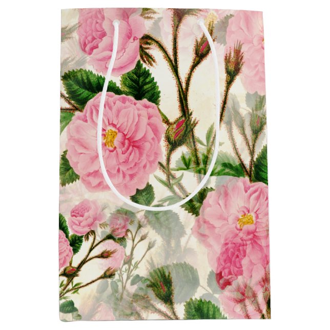 Sacola Para Presentes Média Flores, Folhas e Combustíveis de Península Rosa (Frente)
