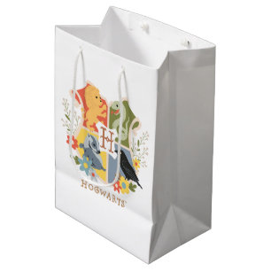 Sacola Para Presentes Média Flores Mágicas Brasão HOGWARTS™
