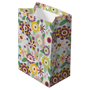 Sacola Para Presentes Média Flores Retro-Groovy