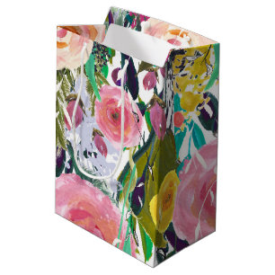 Sacola Para Presentes Média Flores Românticas De Aquarela De Jardim