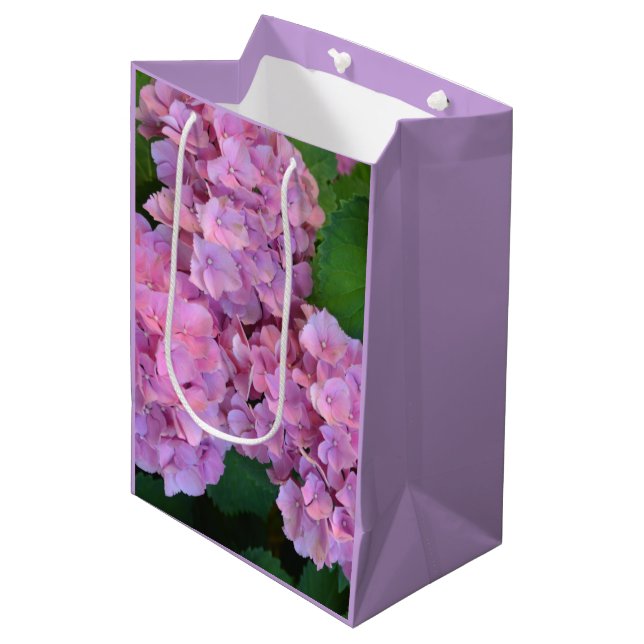 Sacola Para Presentes Média Flores rosa pastel Hortensia hydrangea (Frente inclinada)