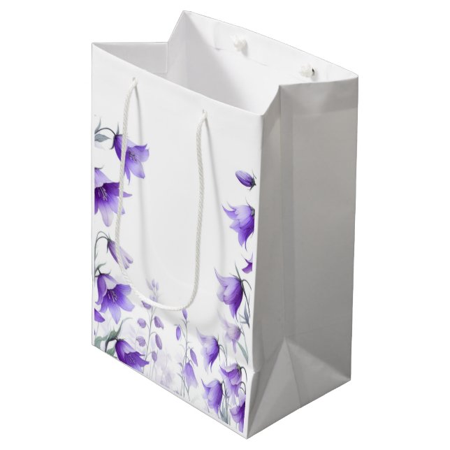 Sacola Para Presentes Média Flores Roxas Elegantes (Frente inclinada)
