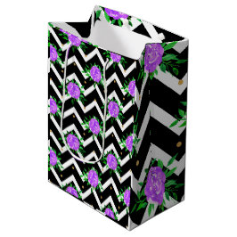 Sacola Para Presentes Média Flores Roxas Stylish Chevron