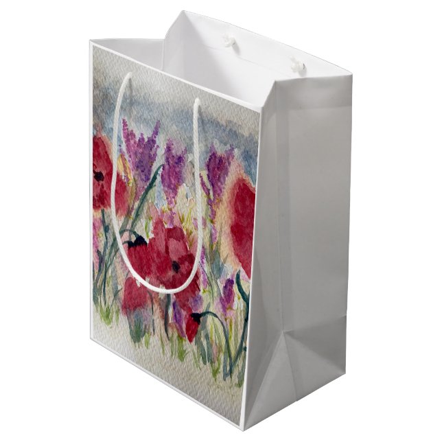 Sacola Para Presentes Média Flores selvagens com papoila (Verso inclinado)
