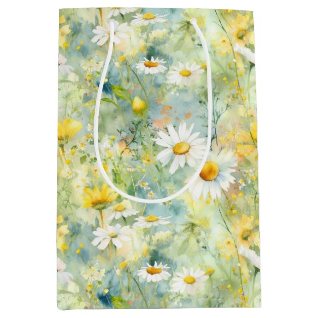 Sacola Para Presentes Média Flores Selvagens Meadow Summer Foliage Boho Modern (Frente)