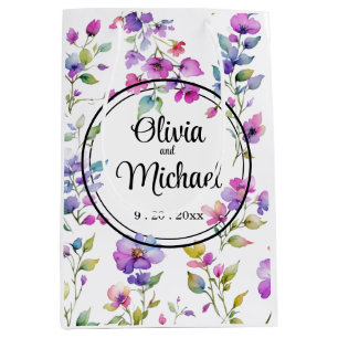 Sacola Para Presentes Média Flores silvestres cor-de-rosa-rosa-Elegante