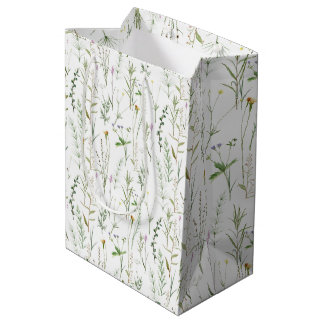 Sacola Para Presentes Média Flores silvestres verdes 