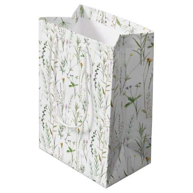 Sacola Para Presentes Média Flores silvestres verdes  (Verso inclinado)