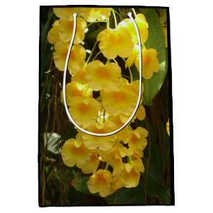 Sacola Para Presentes Média Flores Tropicais das Orquídeas Amarelas de Pé