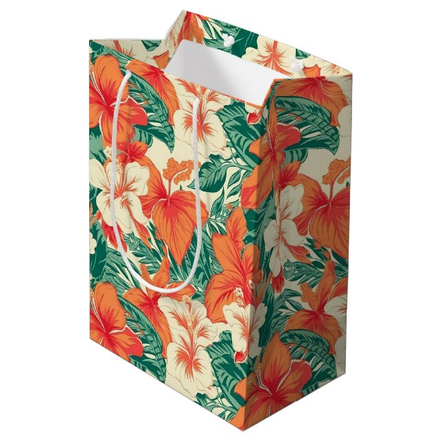 Sacola Para Presentes Média Flores tropicais Vibe havaiano (Verso inclinado)