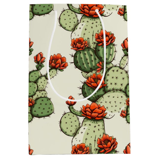 Sacola Para Presentes Média Flores Vazias Fábricas de Cactus Verde (Frente)