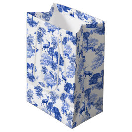 Sacola Para Presentes Média Floresta Azul Clássica de Camponês de Toile Deer