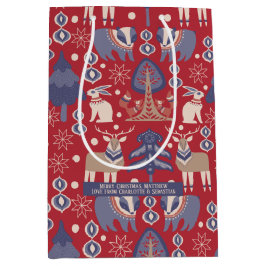 Sacola Para Presentes Média Floresta de Natal escandinava personalizada