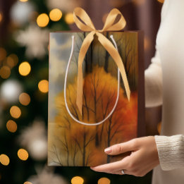 Sacola Para Presentes Média Floresta Russa do outono - Cair Aquarela