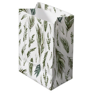 Sacola Para Presentes Média Floresta Simples Botânica Aquarela Natal