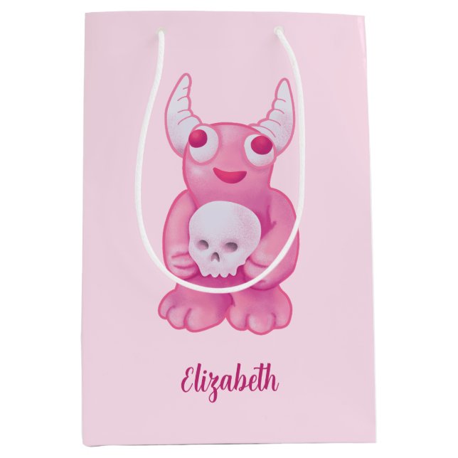 Sacola Para Presentes Média Fofo-branco Demônio rosa-rosa, Gótico de Pastel, n (Frente)