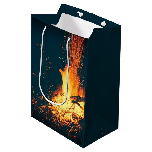 Sacola Para Presentes Média Fogueira Fogo Acampamento (Frente inclinada)