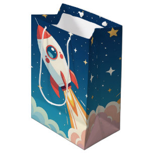 Sacola Para Presentes Média Foguete espacial fofo decolando