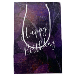 Sacola Para Presentes Média Folha Roxa De Aniversário A Preto