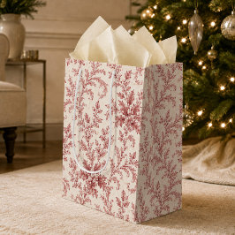 Sacola Para Presentes Média Folhagem Vermelha de Férias Elegante