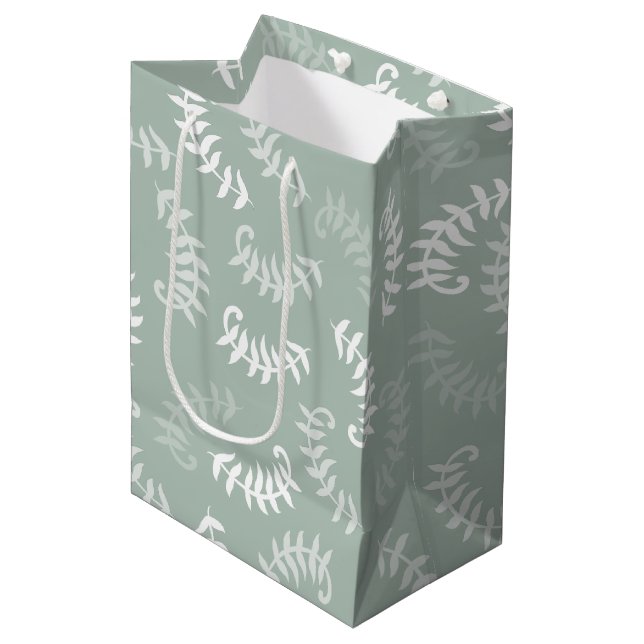 Sacola Para Presentes Média Folhas Botânicas Verde Teal (Frente inclinada)