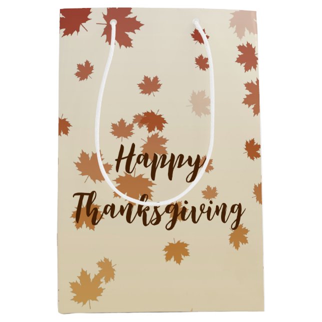 Sacola Para Presentes Média Folhas de Ação de Graças (Frente)