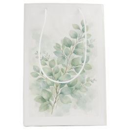 Sacola Para Presentes Média Folhas de Aquarela Botânica Verde Pastel