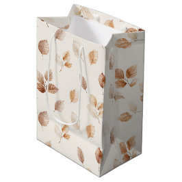 Sacola Para Presentes Média Folhas de Outono Cream Gold