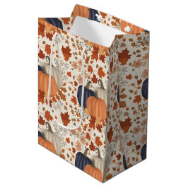 Sacola Para Presentes Média Folhas de outono Russas de Pumpkins Flores Selvage