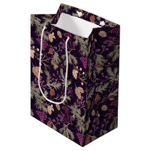 Sacola Para Presentes Média Folhas Douradas e Florais secas