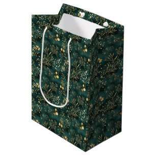 Sacola Para Presentes Média Folhas Douradas e Florais secas