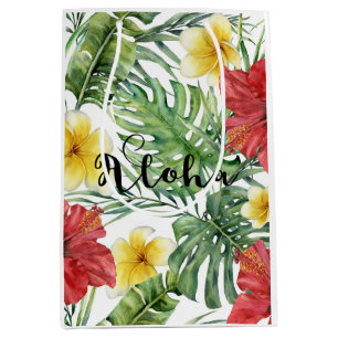 Sacola Para Presentes Média Folhas e Flores Botânicas Tropicais Florais Aloha