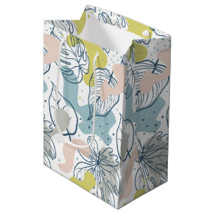 Sacola Para Presentes Média Folhas e formas orgânicas de coloração do Pastel