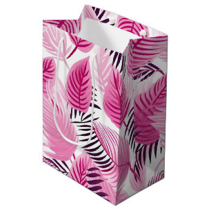 Sacola Para Presentes Média Folhas Tropicais Rosa