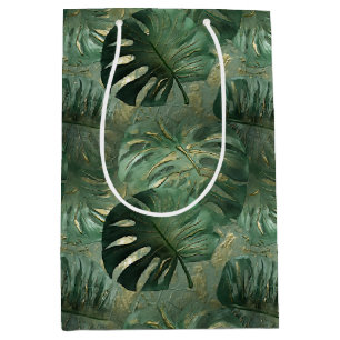 Sacola Para Presentes Média Folhas verdes tropicais